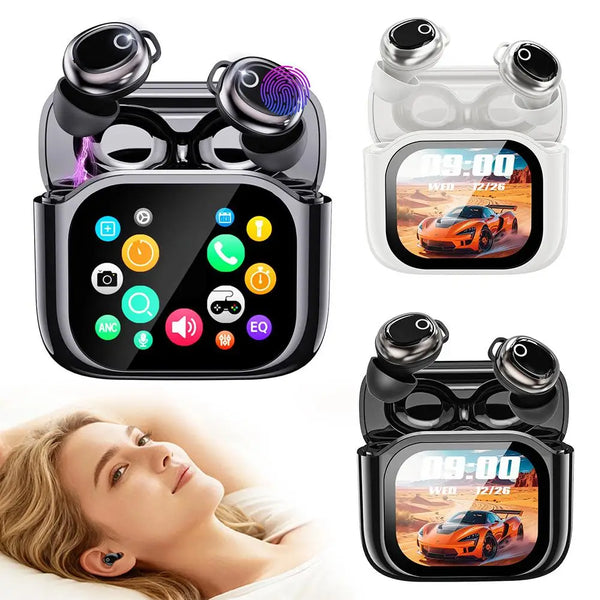 Mini Sleep Bluetooth Headphones with Multi-Function Touchscreen Charging Dock Bluetooth 6.0 Sports Meetings Running Music Earbuds With Heavy Bass
