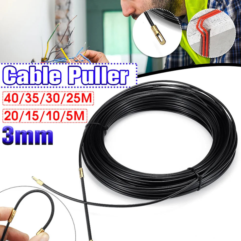 3mm 5/10/20Meters Cable Puller Guide Push Puller Nylon Wall Wire Lead Electrician Spring Tape Conduit Threader Puller Wiring Aid Tool Black Universal Wire Threading Device