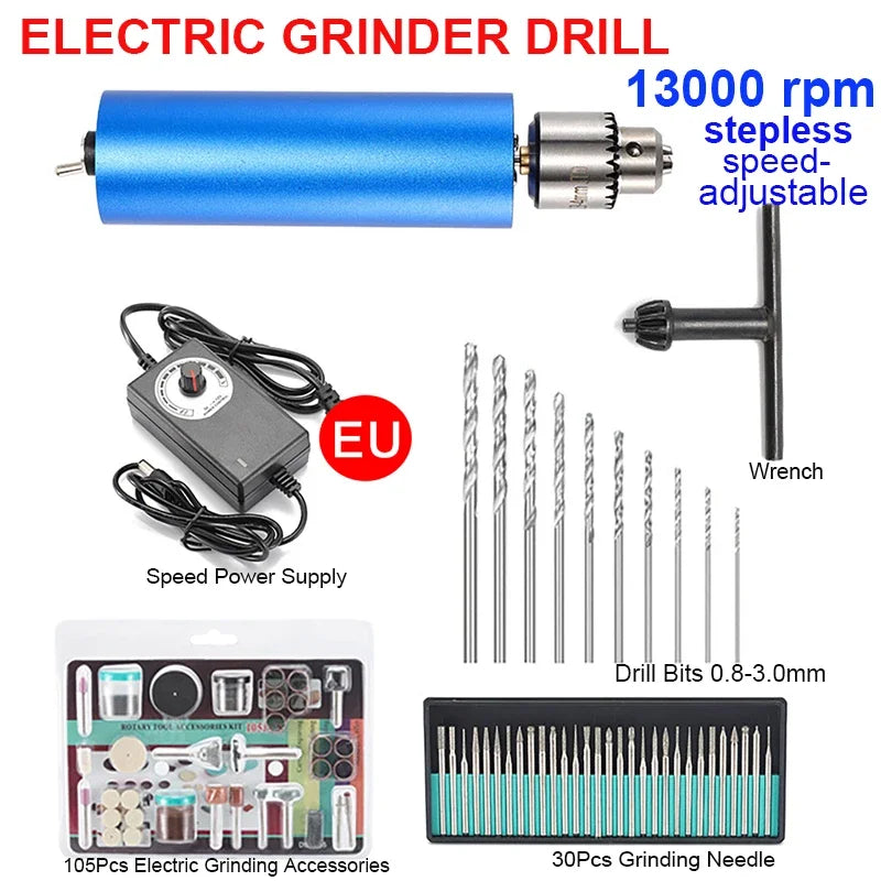 148Pcs 13000rpm Stepless Speed-adjustable Handheld Mini Metal Electric Grinder Multifunct Polishing and Engraving Electric Drill US/EU/AU Plug
