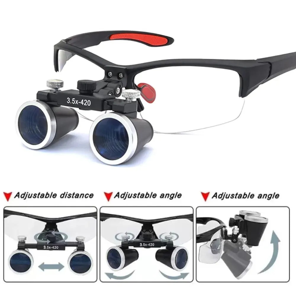 3.5X Ultra-lightweight Optical Binocular Magnifier LED Light Headband Glasses Loupes For Clinic Dental