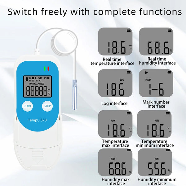 Thermometer Hygrometer TempU 07B Temperature/Humidity High Precision Digital Recorder for Refrigerater Storage Storage Cold Transportation