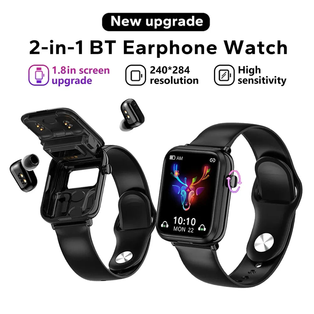 Upgrade 2-in-1 Headset Smart Watch Version Ultra-thin 1.69 Full-touch Large Screen IP67 Waterproof TWS Bluetooth Call 24-hour Continuous Heart Rate, Sleep, Blood Pressure Monitoring