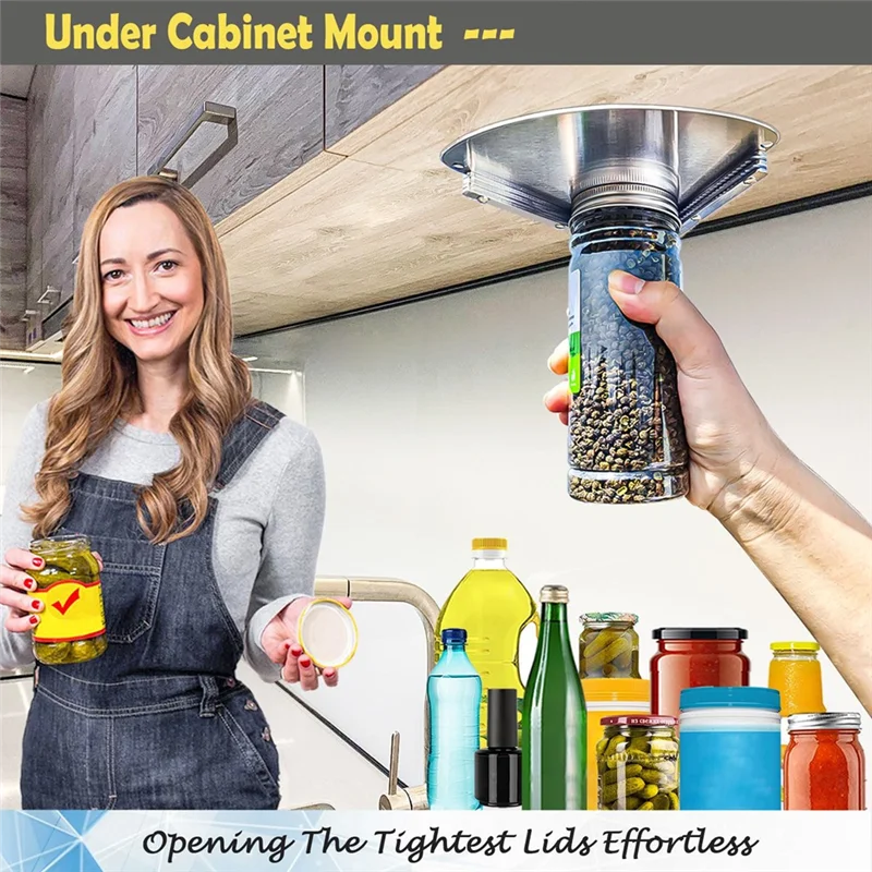 Stainless Steel Under-cabinet Bottle Opener Effortlessly opens stubborn bottle caps from 1 to 5 inches wide Prevents wrist strain with hardened steel teeth