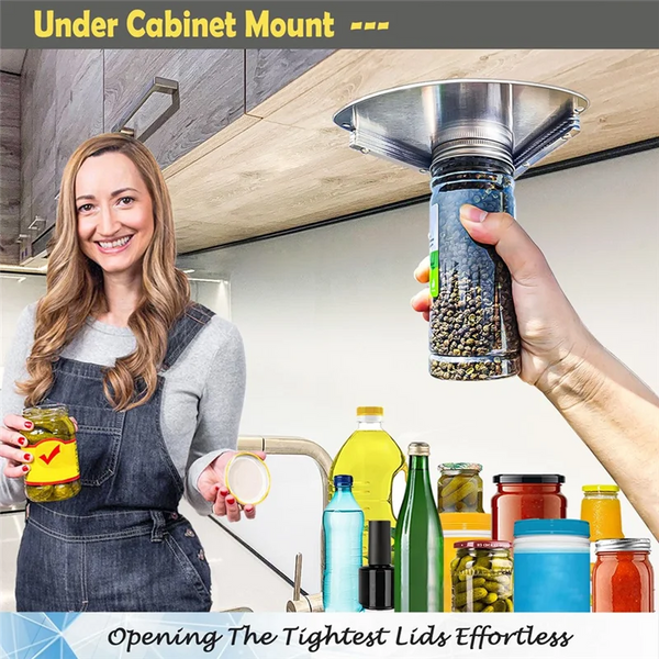 Stainless Steel Under-cabinet Bottle Opener Effortlessly opens stubborn bottle caps from 1 to 5 inches wide Prevents wrist strain with hardened steel teeth