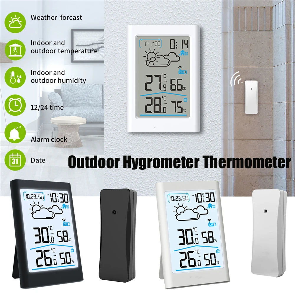 Digital Weather Station for Indoor Outdoor Hygrometer Thermometer Wireless Weather Forecast Sensor Alarm Clock Date Backlight