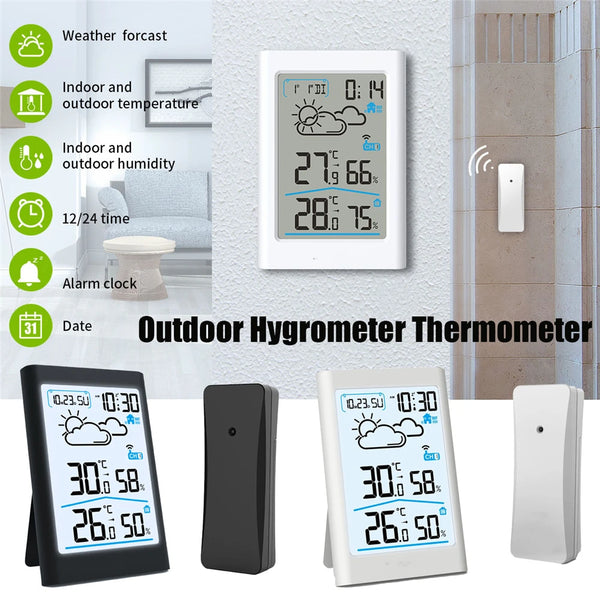 Digital Weather Station for Indoor Outdoor Hygrometer Thermometer Wireless Weather Forecast Sensor Alarm Clock Date Backlight