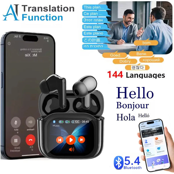 3-in-1 LCD Touch Screen Wireless Bluetooth AI Translation Headphones Real Time Support 144 LanguageTranslation Wireless Headsets