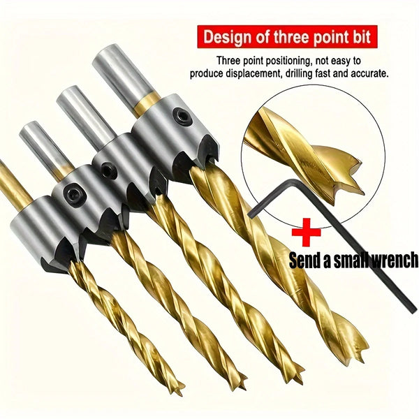 4pcs High Speed Steel Countersink Drill Bit Set 3-6mm Counter Sink Bit For Wood Woodworking Carpentry Reamer With Hex Key Wrench