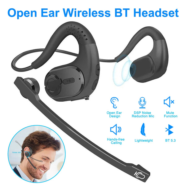 Business Office Wireless Bluetooth Headsets with Microphone Wear it for a day without hurting your ears Detachable Mute Button Open Ear Trucker Headphones for Cell Phones