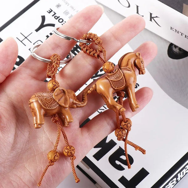 Elephant Carving Key Holder Lucky Horse Keyring Weaving Key Chains Lucky Horse Keychain