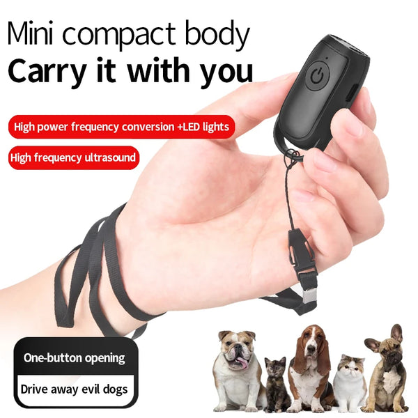 Mini Ultrasonic Dog Repeller USB Rechargeable Dog Drive Device Portable Dog Long Distance Trainer Anti Barking Device with LED