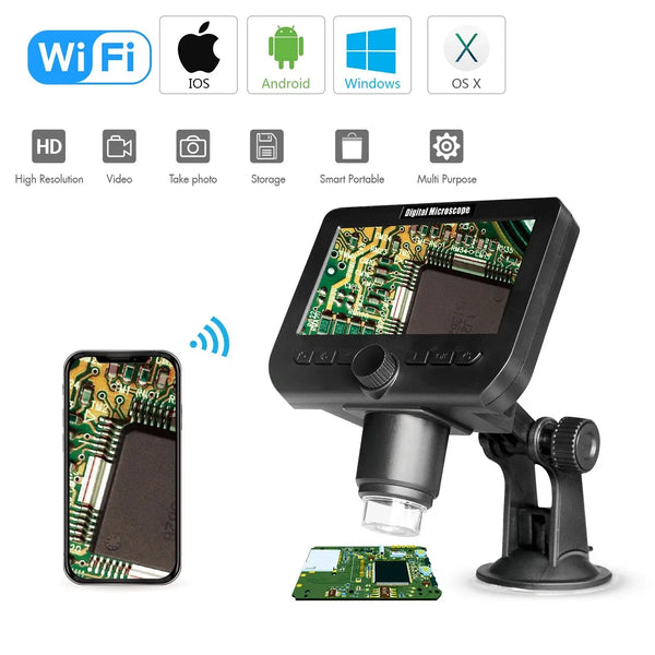 1000X Magnification WiFi Digital Microscope 4.3 "LCD  USB Coin Microscope Video Camera Recorder