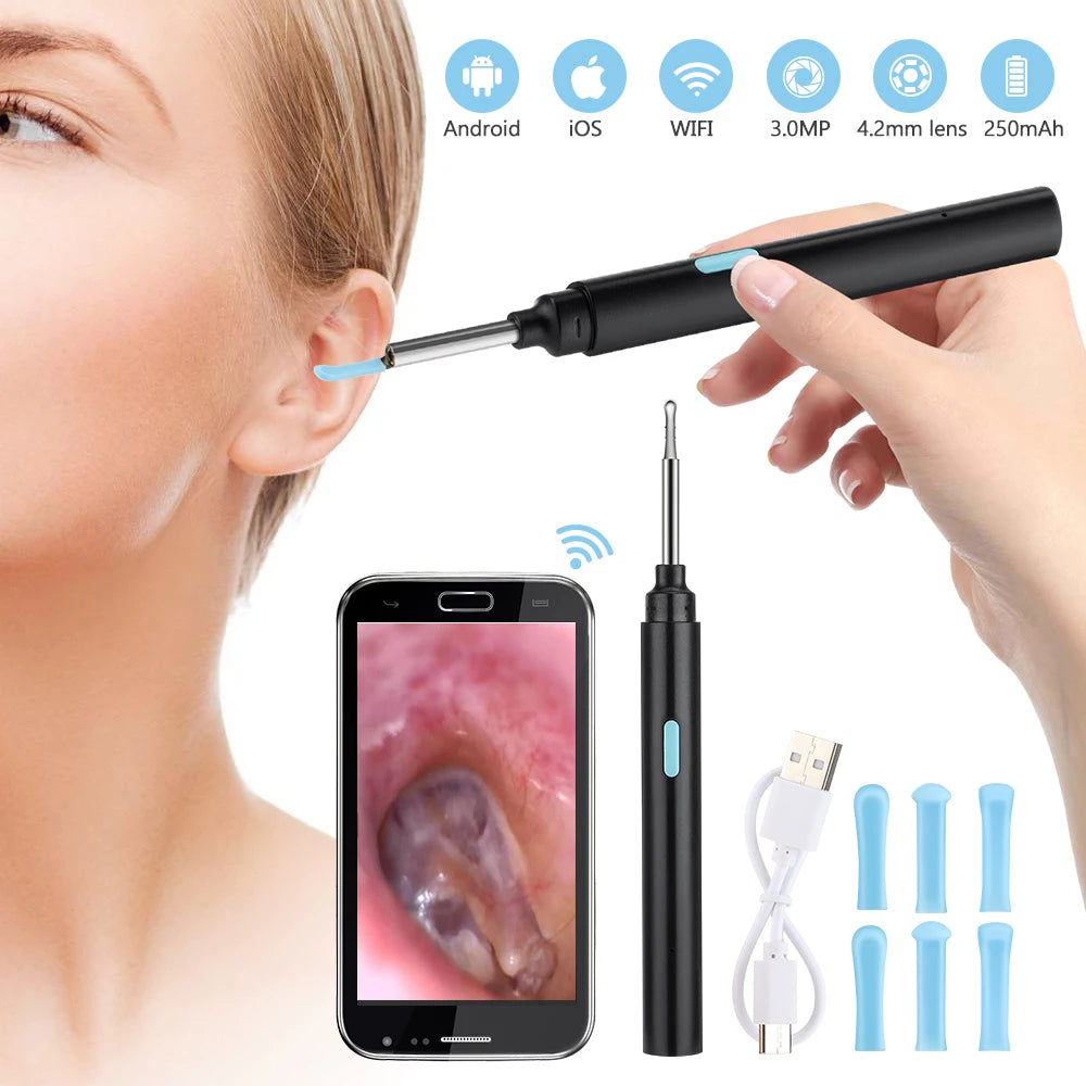 WiFi Visual Ear Cleaner Ear Pick Otoscope Camera Borescope Wireless Luminous Earpick Ear Wax Removal Tool for Android IOS