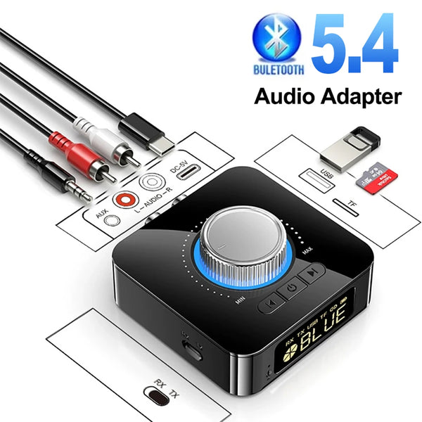 Bluetooth 5.4 Receiver Transmitter Remote Control Stereo Music 3.5mm AUX Jack RCA TF Card Wireless Audio Adapter for Car TV PC