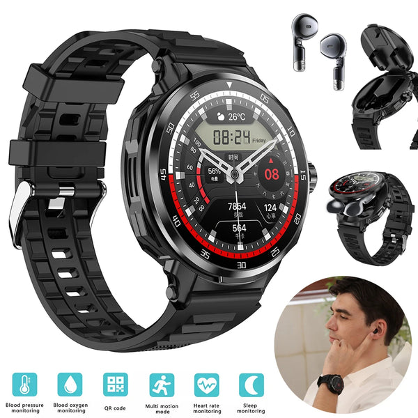 2 in 1 Health Monitoring Smart Watch Bulit-in TWS Headset Sport HD Full Color Screen Waterproof HIFI Sound Quality Bluetooth Earphones