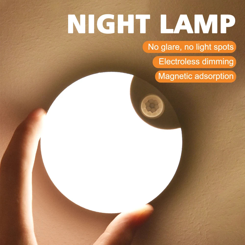 Creative Moon LED Motion Sensor Wall Light Magnetic Suction USB Charging Wireless Wardrobe Lamp Under Cabinet Light for Hallway Staircase