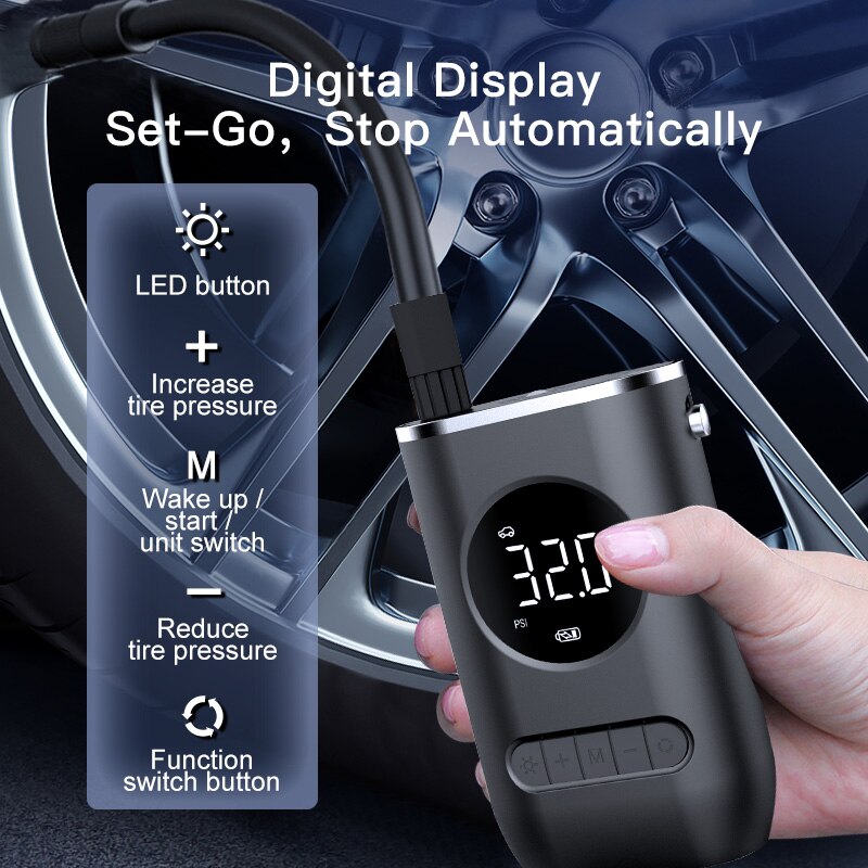 Car Air Pump Portable Mini Self Propelled Electric Tire Pump Air Pump Handheld Wireless Digital Display Charging Pump