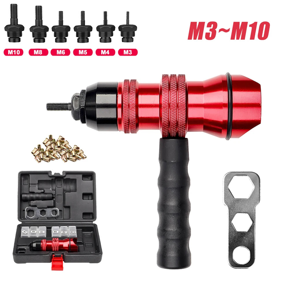 Household M3 M4 M5 M6 M8 M10 Electric Rivet Nut Gun Adapter, Insert Nut Riveting Tools, Tool Box, High Quality Rivet Nut Nailer