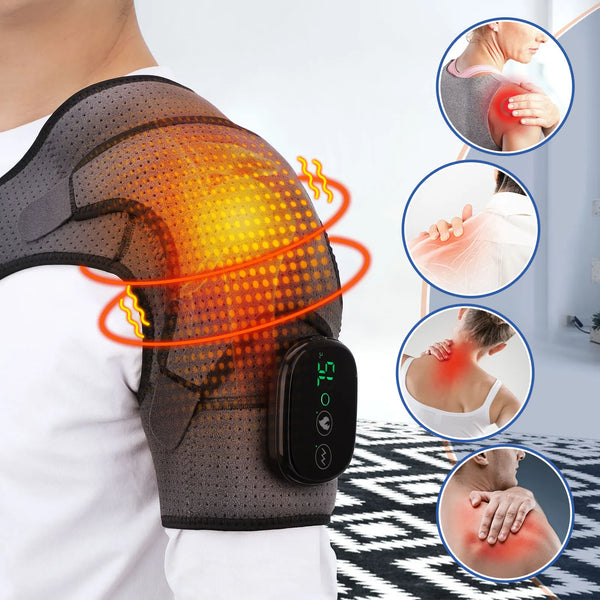 Electric Shoulder Pain Massager Heating Vibration Massage Belt Shoulder Pain Physiotherapy Brace Knee Arthritis Pain Relief Rechargeable