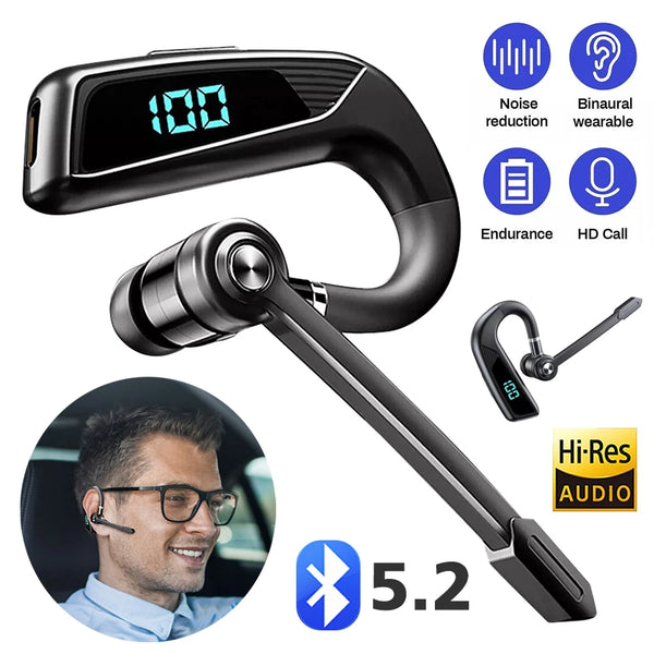Business Ear-hook Dual Microphone Earphone Bluetooth 5.2 ENC Noise Reduction Headphone Hands-free Calling Headset for Driving Business
