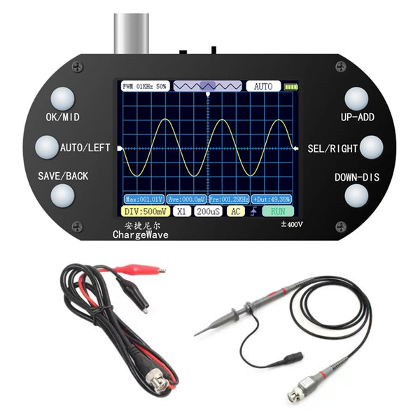 Handheld Oscilloscope 2.5MHz Sample Rate 500KHz Bandwidth Oscillometer 2.4inch TFT Display for Portable Digital Maintenance, Entry-level Teaching