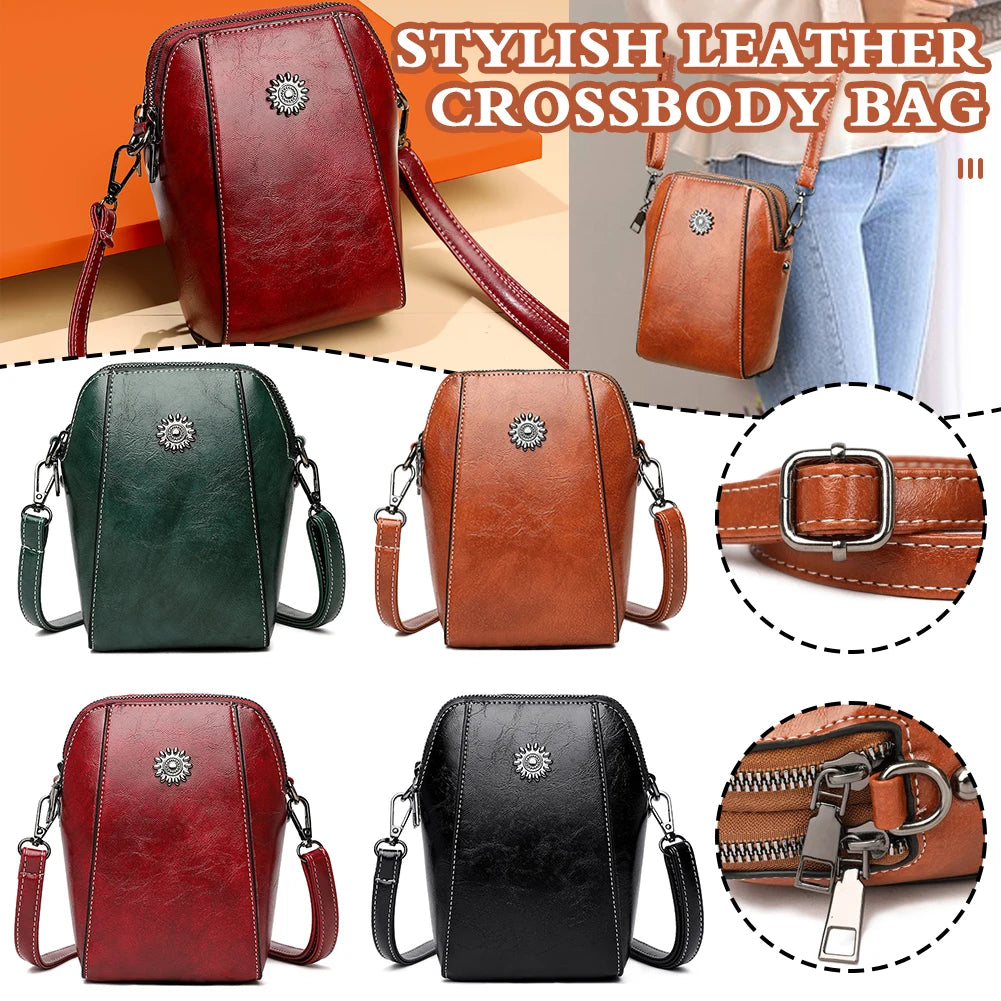 Handmade Luxury Oiled Cowhide Single Shoulder Crossbody Bag Female Fashion Temperament Leather Women's Bag Vertical Mobile Phone Bag