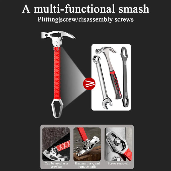 Multi-function 2-in-1 Claw Hammer Wrench Crowbar One-piece Casting for Glass Breaker Car Repair Carpenter Special Emergency Tool
