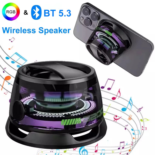 Outdoor Magnetic Bluetooth Speaker Wireless Portable Travel Stereo Speaker With RGB Color Light and Mini Phone Holder