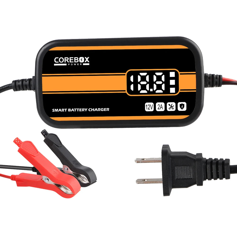 12V 2A Car Motorcycle Automatic Intelligent Battery Charger Lead Acid AGM Gel Charger with LCD Display