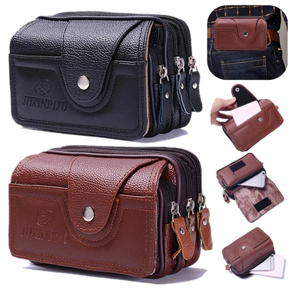 Vintage 3-layer Waist Pack Multi-Function Leather Phone Coin Waist Bag Vintage Unisex The Belt Outdoor Small Wallet Men Women