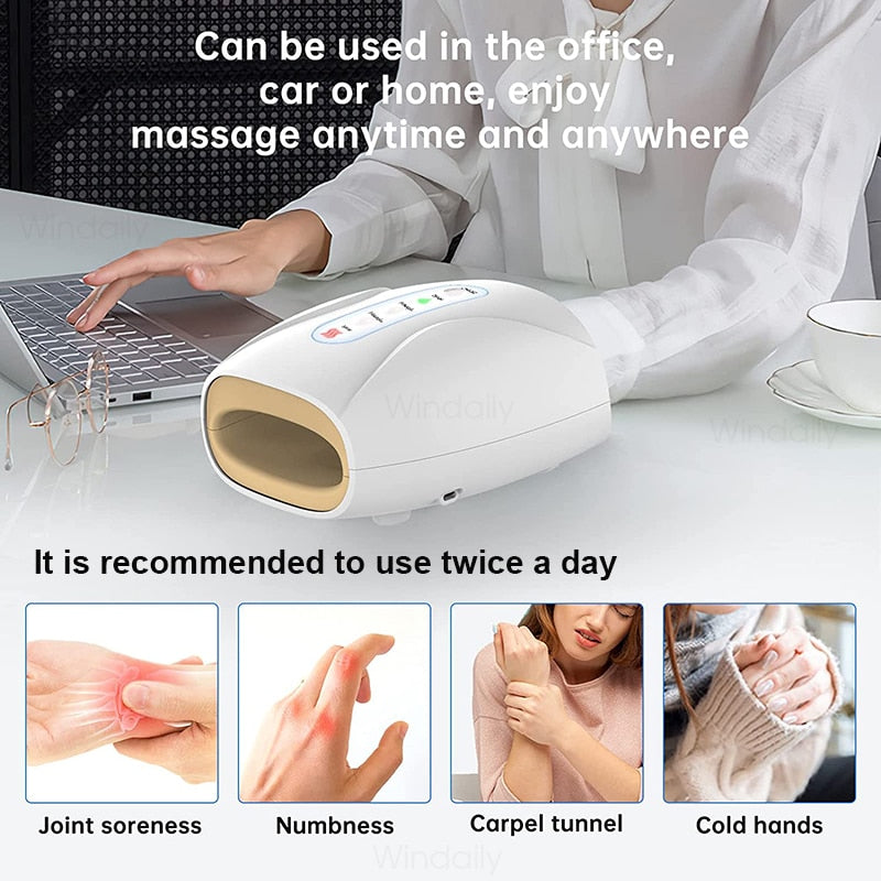 Smart Auto Timer Hand Massager Pneumatic Pressure Heat Compress Eliminate Pain and Stress