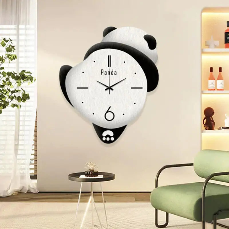 Cute Panda Wall Clock Panda Silent Clock Family Bedroom Cartoon Clock ...