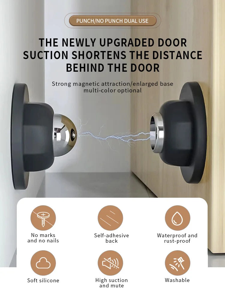 2Pcs Magnetic Door Stopper Holder Free-punch Door Stop Silicone Anti Collision Windproof Household Hardware Accessories