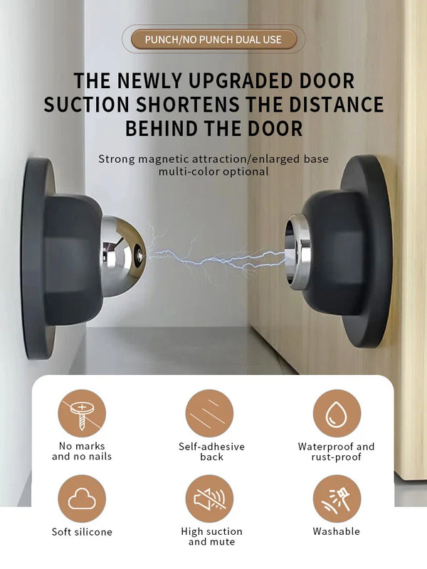 2Pcs Magnetic Door Stopper Holder Free-punch Door Stop Silicone Anti Collision Windproof Household Hardware Accessories