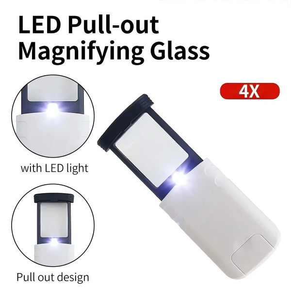 Portable 4X HD Retractable LED Magnifying Glass with Light—Eye-Friendly for Jewelry Appraisal and Phone Repair