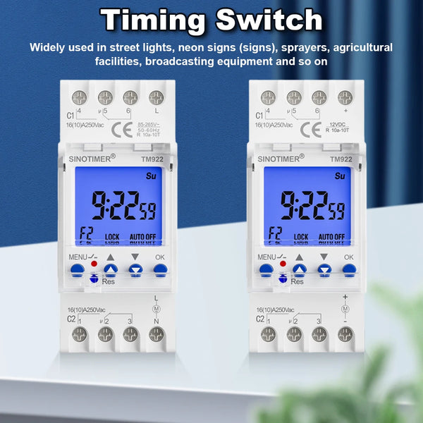 2 Channels Time Switch Big LCD Display 7 Days Programmable Time Switch Relay Seconds Interval with Two Relay Independent Outputs