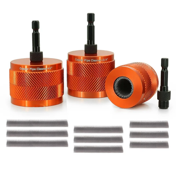 9Pcs 1/2‘ 3/4’ 1" Copper Pipe Cleaning Brush Set, Power Tool Brush Head, Detachable Hex Shank, Suitable for Copper/Aluminium/Iron Pipe Cleaning, Manual/Power Dual-Use, Non-Slip Design, Extends Pipe Tool Lifespan
