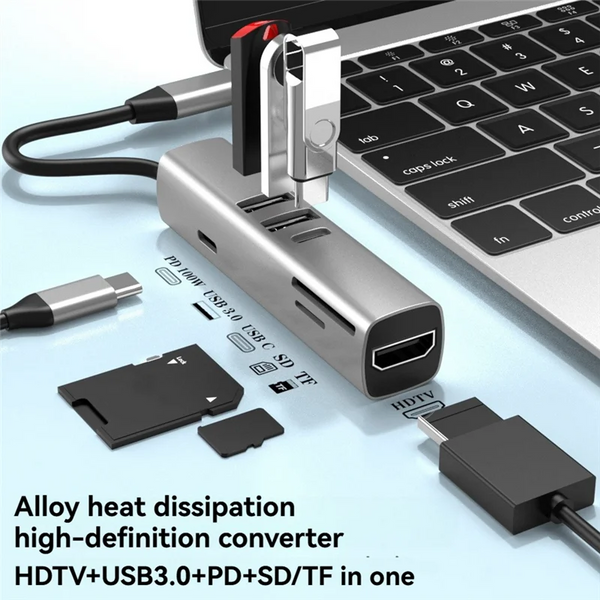 7-in-1 Type-C Hub USB 3.0 Expansion Dock Type-C to HDTV Laptop 4K Hub Expansion Dock SD TF PD100W Charging