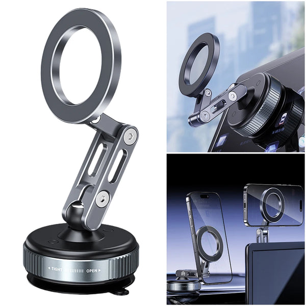 High-end Magnetic iPhone Car Phone Holder Foldable Vacuum Suction Cup Phone Stand 360° Rotating for iPhone and Android Phone