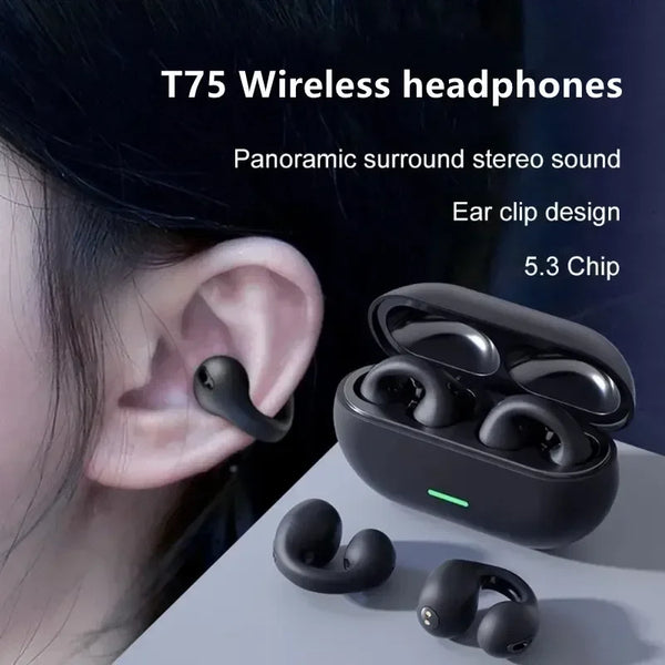 Wireless Clip Ear Air Conduction Headphones  Bluetooth 5.3 Headset Music Noise Canceling HD Call Sports Gaming Earphone