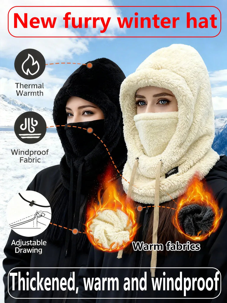 Super Thick Plush Winter Balaclava Hat,Adjustable Drawstring,Suitable for winter skiing,cycling and outdoor sports