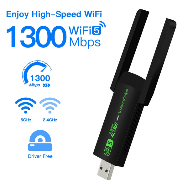 1300Mbps USB Wifi Adapter Dual Band 2.4G 5G 1300Mbps Wifi USB Network Card Wireless Dongle Receiver Antenna WiFi5
