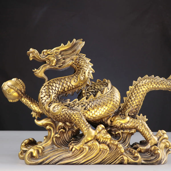 High Grade Pure Copper Dragon Ornaments Lucky Wealth Figurine Ornaments Gift for Home Office Home Crafts Decorations