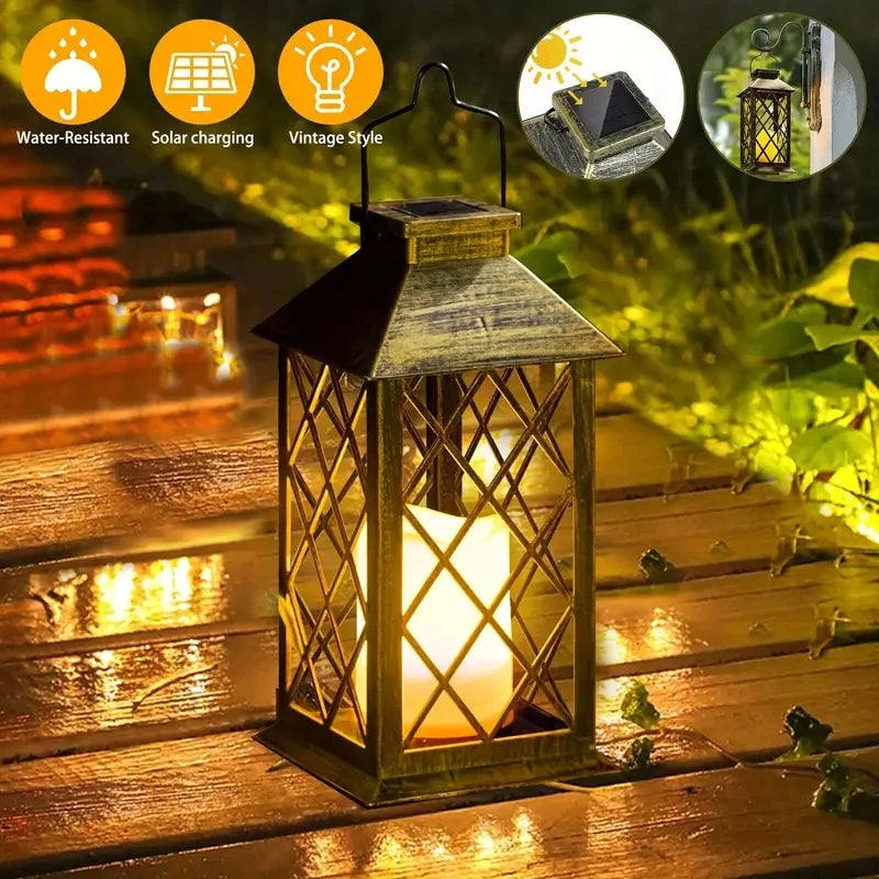 Solar Palace Lantern Flickering Flameless Candle Waterproof LED Light For Table Patio Lawn Outdoor Party Decorative