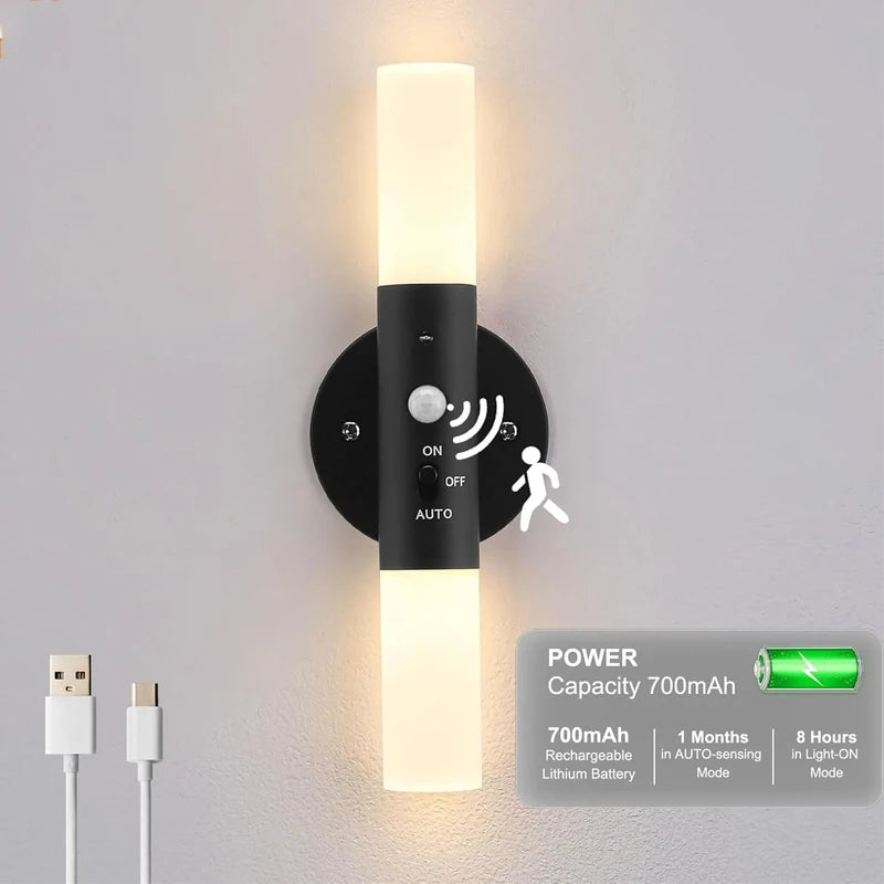 Premium Acrylic Dual-Head Creative Motion-Activated Night Light  Smart Motion Sensor 360° Rotatable Rechargeable Wall Light