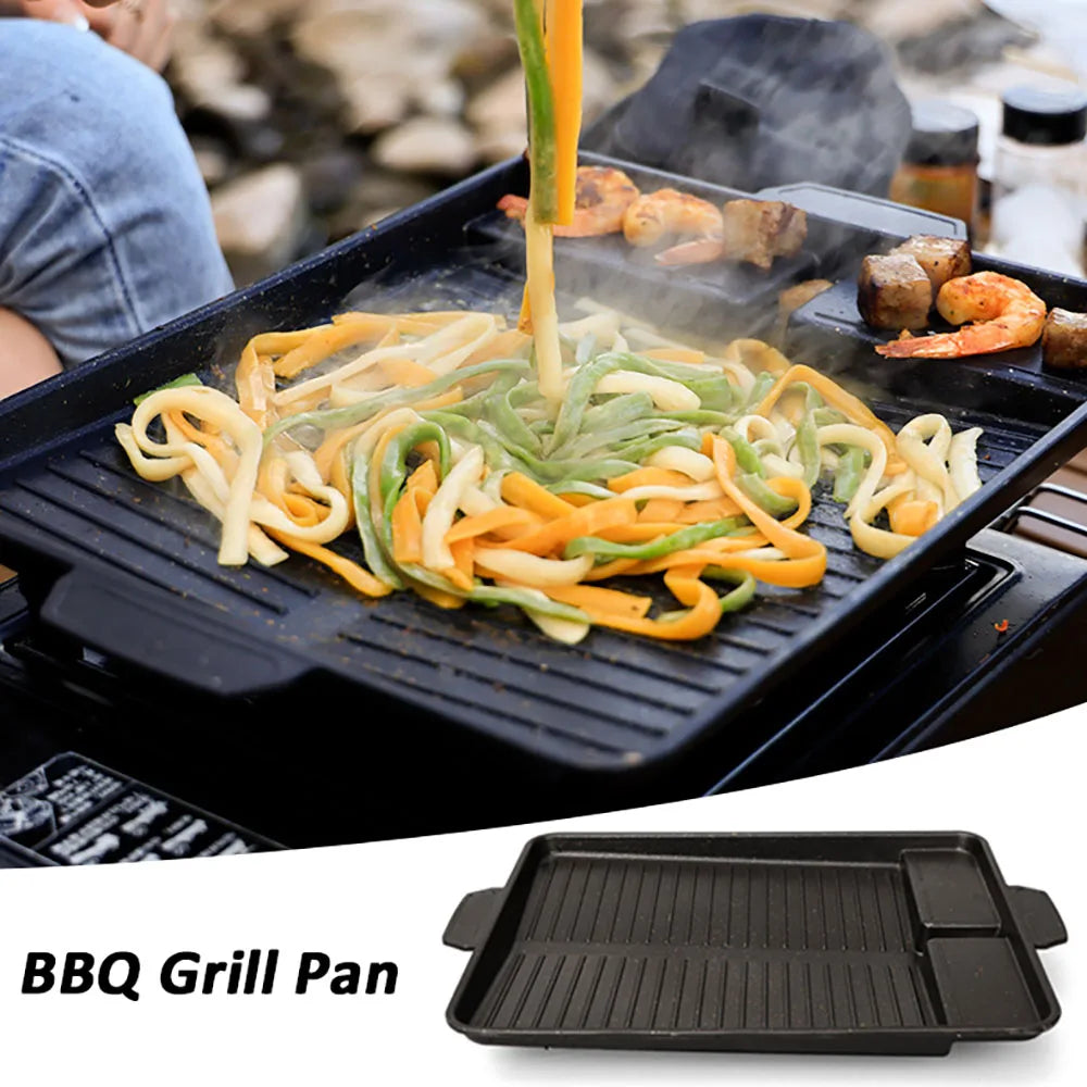 BBQ Grill Pan Plate 32 X 26cm Portable Non-Stick Coating Butane Gas Stove Cooker Plate Rectangle Korean-style Barbecue Plate