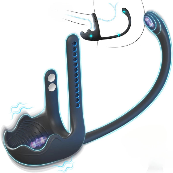 3 in 1 Prostate Massager with Taint Stimulator Remote Control Vibrating Cock Ring Anal Plug with Mini Bullet