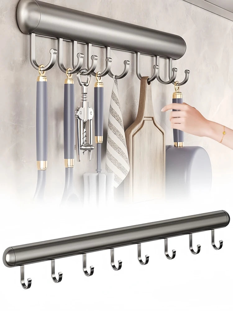 30-50cm Aluminum Alloy Wall Mounted Kitchen Bathroom Hook Rack Storage Utensil Rack Adjustable Hook