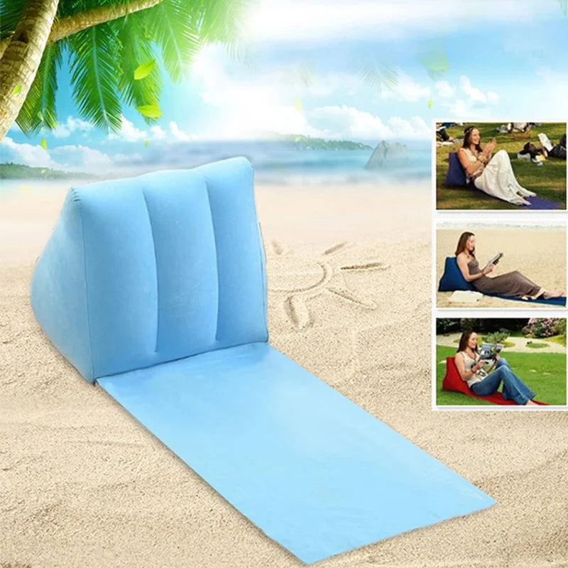 Inflatable Beach Lounger Foldable Soft Inflatable Beach Mat Festival Camping Leisure Lounger Back Pillow Cushion Chair Seat Air