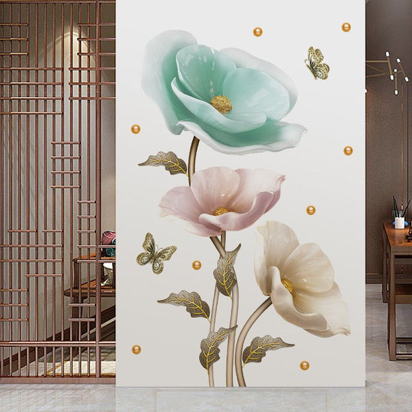 3D Butterfly Flower Wall Sticker Wallpaper Self-adhesive Living Room Wall Decor Stickers 90X60CM PVC Removable